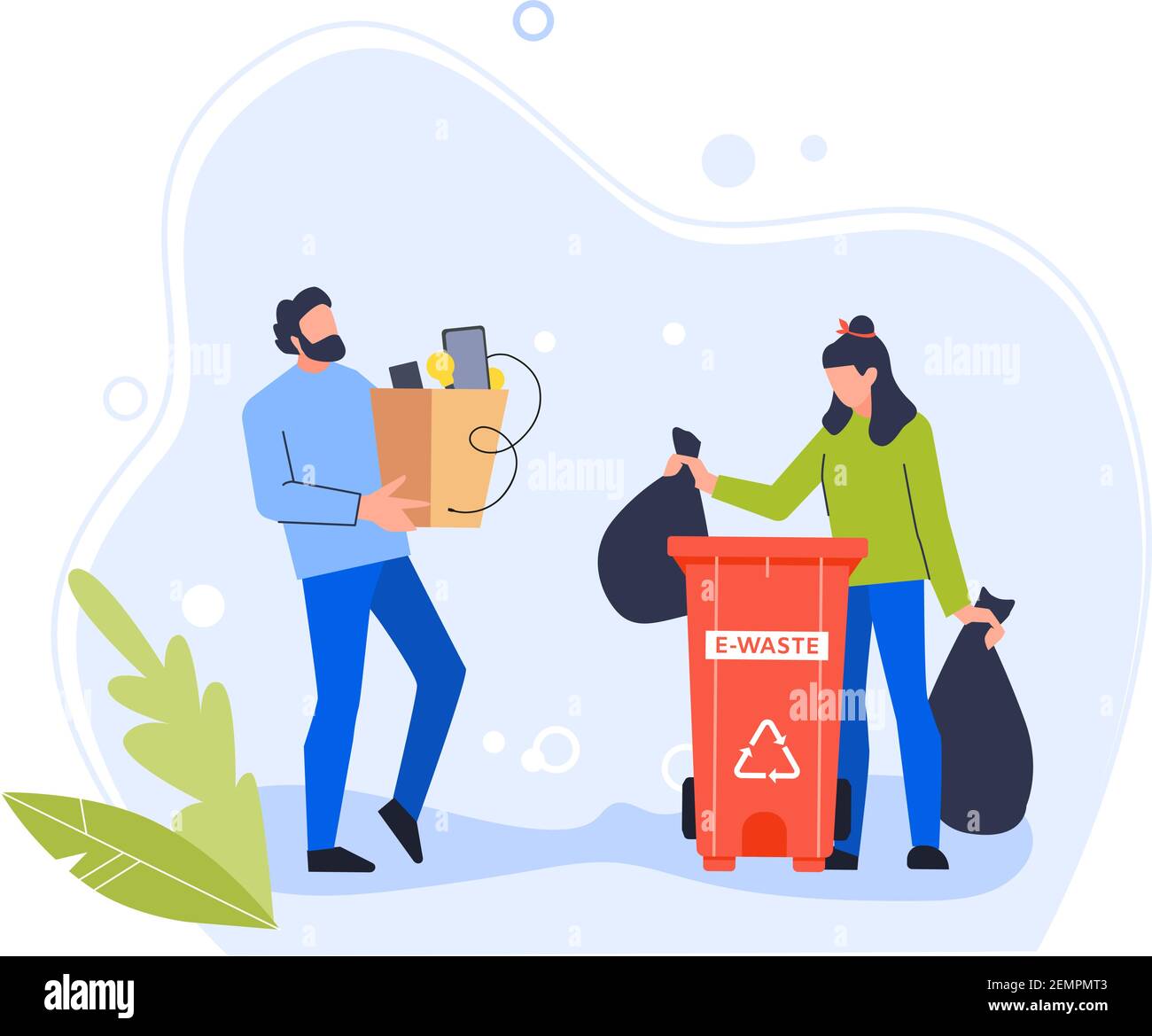 People trow old gadget in e-waste bin Stock Vector
