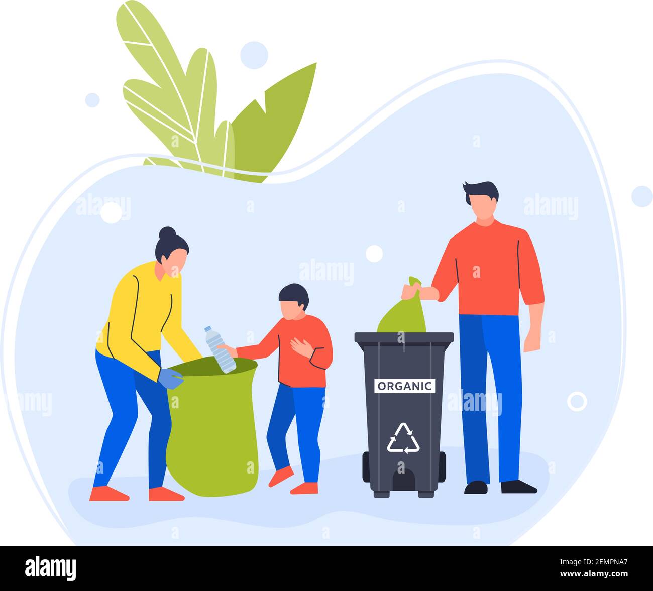 People family volunteers collect plastic and organic garbage Stock ...