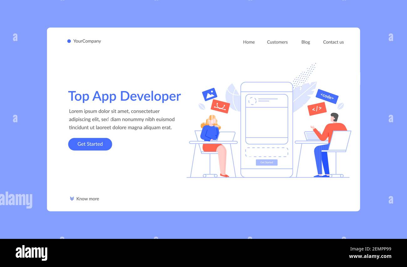 Top app developer work or write script landing page Stock Vector