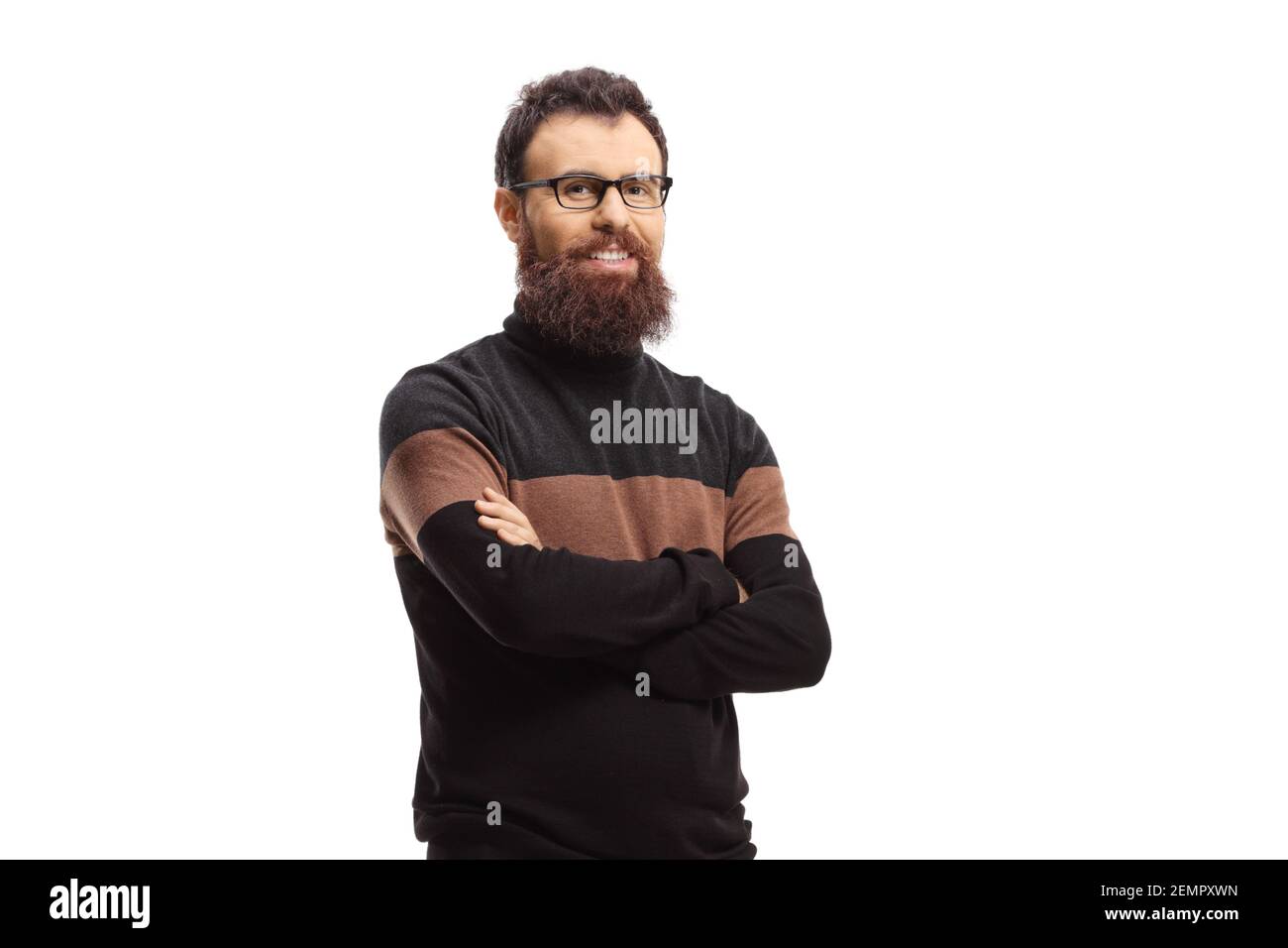 Bearded man wearing a turtleneck jumper isolated on white background Stock Photo