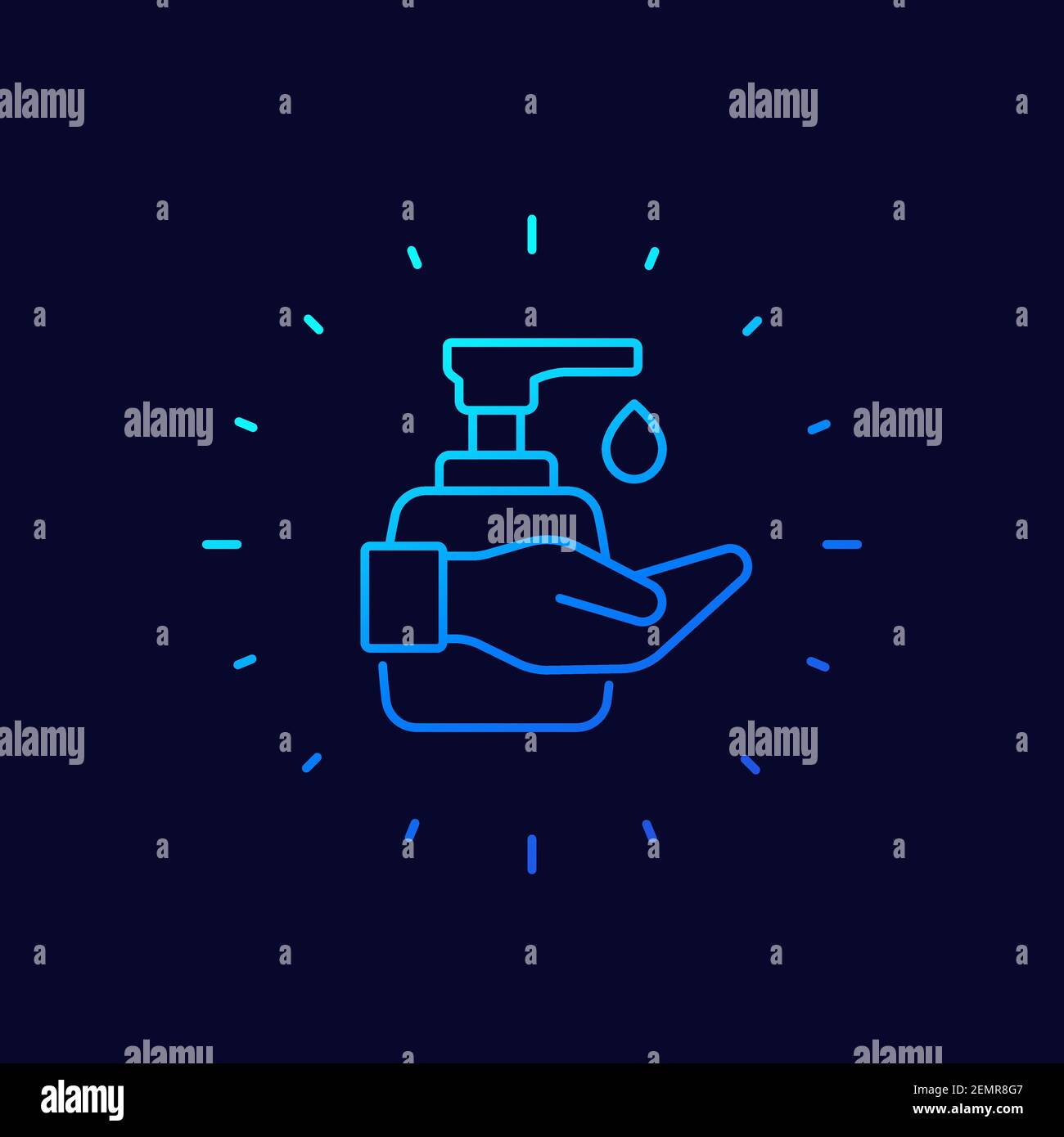 Hand sanitizer, use antiseptic line icon, vector Stock Vector