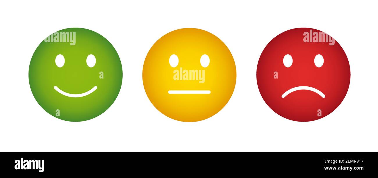 Feedback Smiley Buttons poor average good traffic light colors Stock Vector