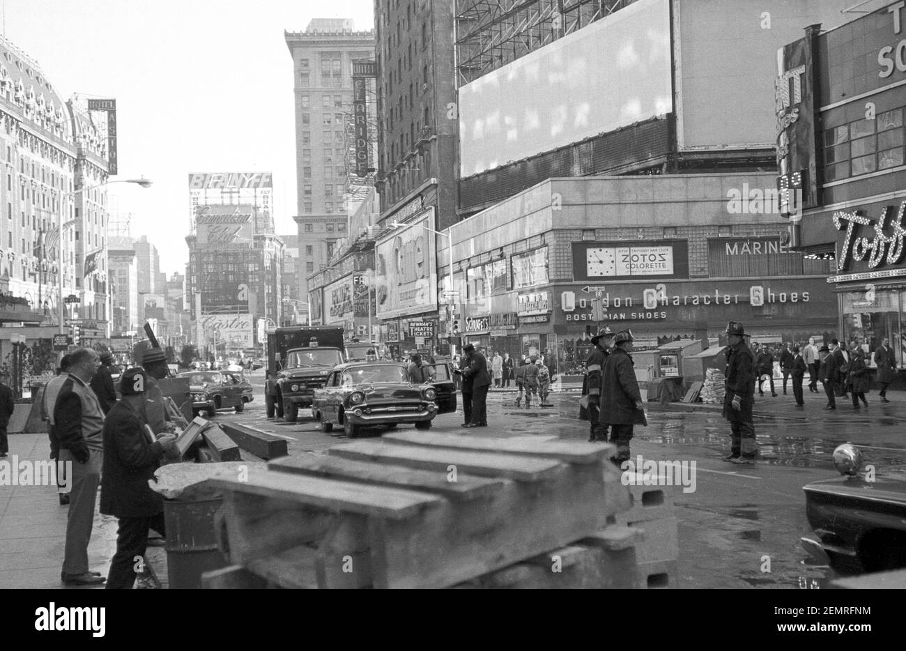 FDNY Firefighters at Times Square, Manhattan, New York, NYC, USA, 1965 Stock Photo