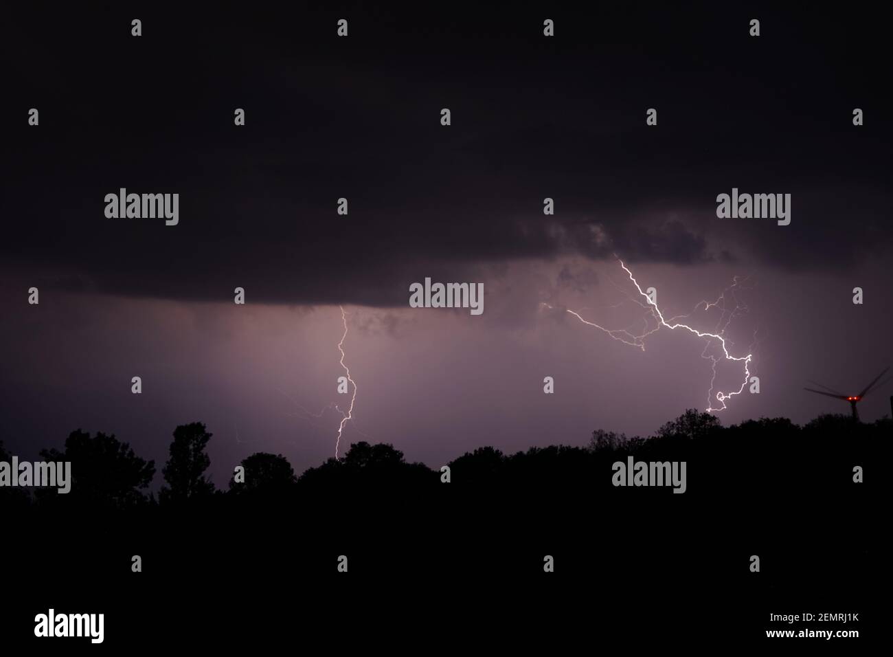 lightning in the sky in thunderstorm Stock Photo