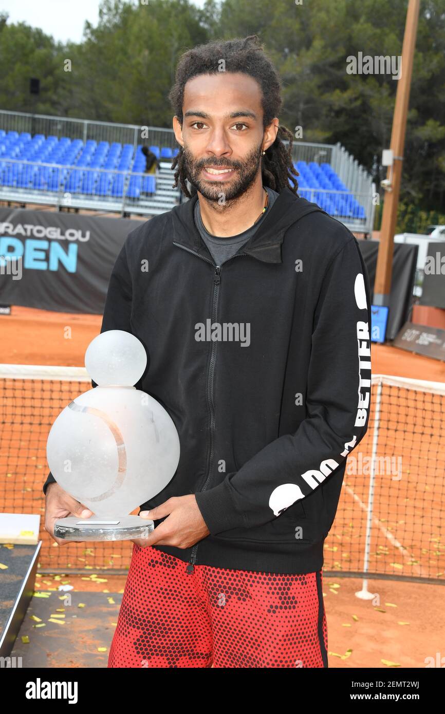 Dustin Brown wins Mouratoglou Open in Sophia Antipolis on April 7, 2019.  Brown defeated No. 5 seed Filip Krajinovic of Serbia 6-3, 7-5 in the final.  (Photo by Lionel Urman/Sipa USA Stock Photo - Alamy