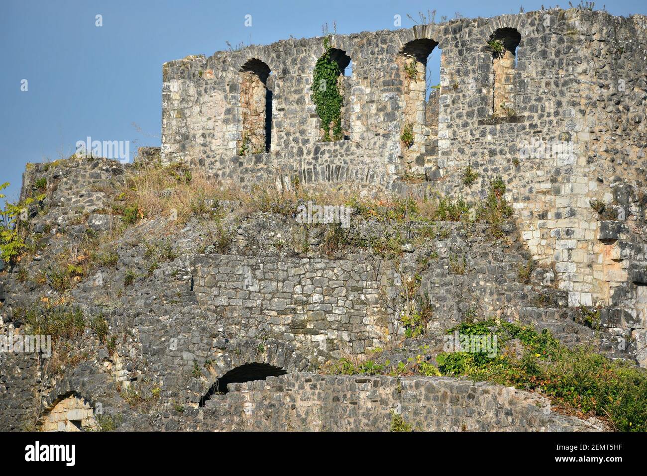Stone wall ruins of the historic Medieval fortress citadel in Ioannina, Epirus Greece. Stock Photo
