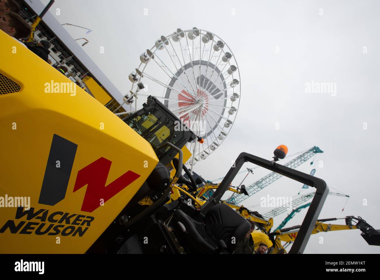 Stand of Wacker Neson with excavator and a ferries wheel. The Bauma is
