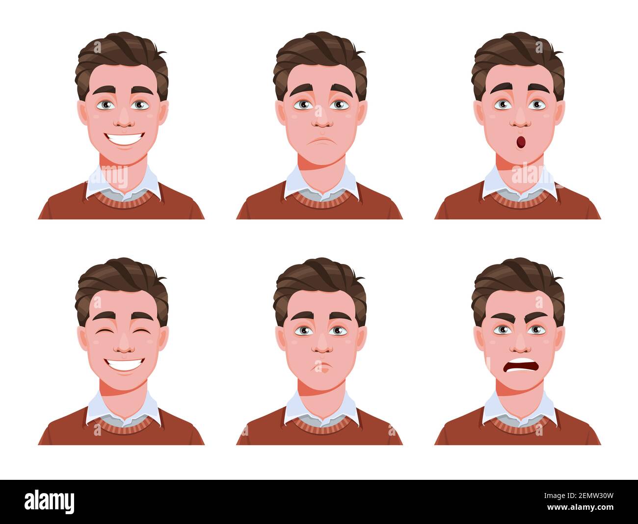 Face expressions of handsome man. Different male emotions set. Young guy  cartoon character. Stock vector illustration Stock Vector Image & Art -  Alamy