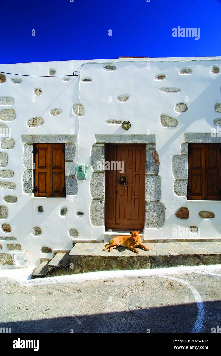 Traditional island architecture as seen in old house in Chora village, Astipalea island, Dodecanese islands, Greece, Europe. Stock Photo