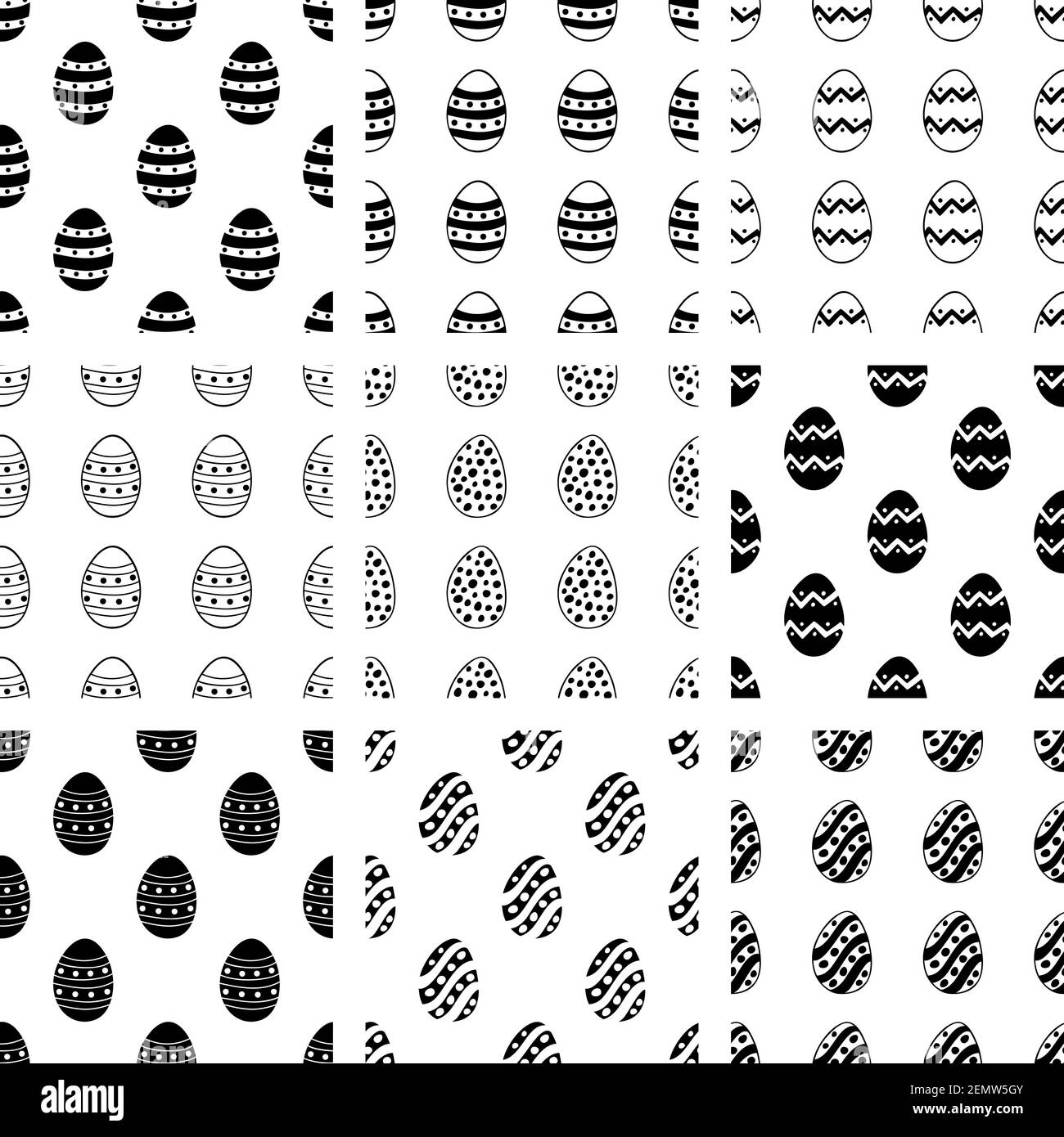 Easter set of seamless patterns from hand drawn doodle eggs Stock ...