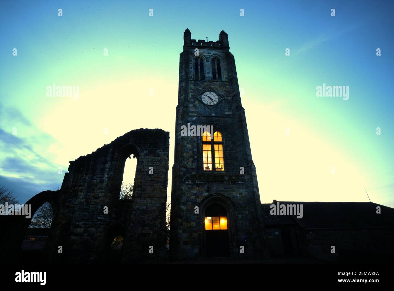 Kilwinning Abbey is a ruined abbey located in the centre of the town of Kilwinning, North Ayrshire.Scotland, UK Stock Photo