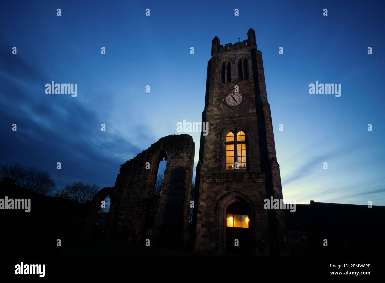 Kilwinning Abbey is a ruined abbey located in the centre of the town of Kilwinning, North Ayrshire.Scotland, UK Stock Photo