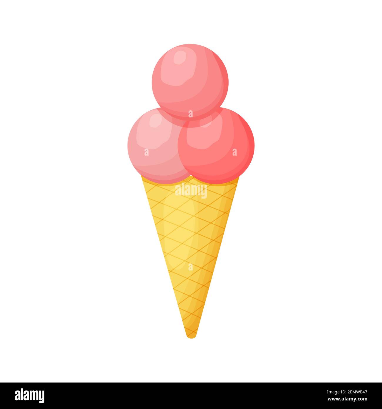Cute ice cream in waffle cone with pink balls in scandinavian style ...