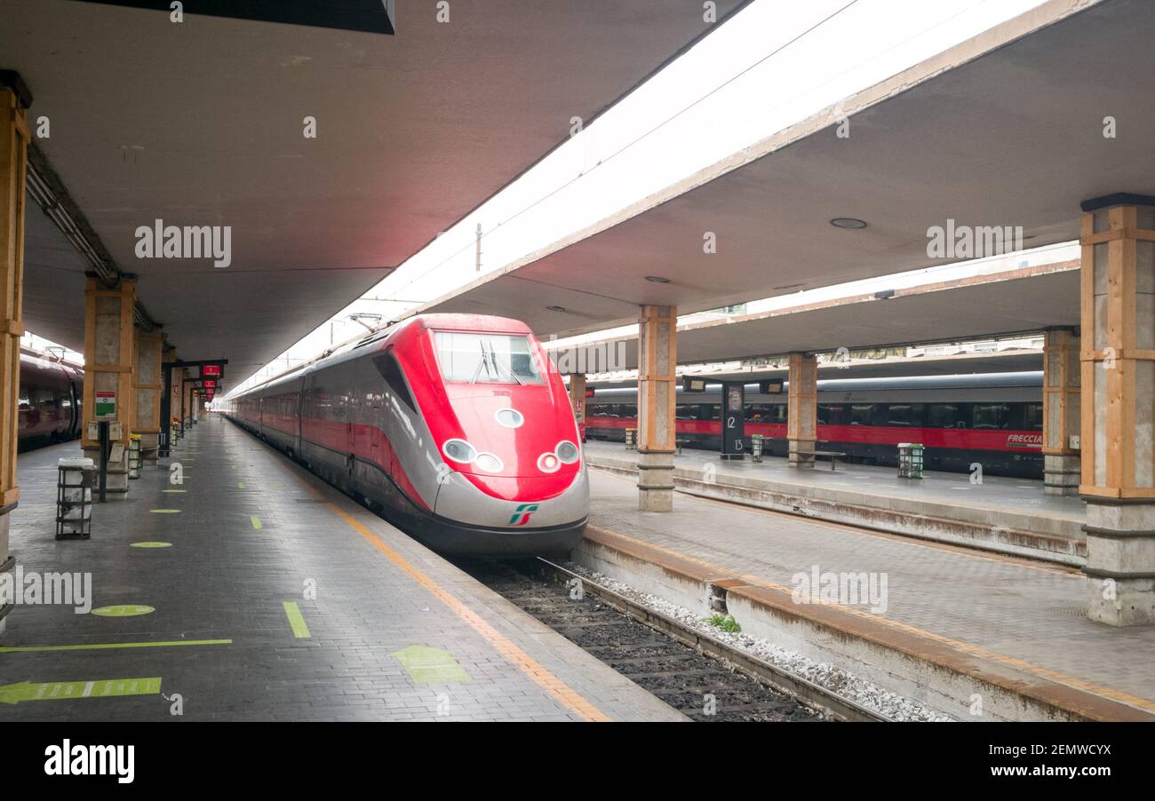 FLORENCE, ITALY FEBRUARY 16 2021 High speed Frecciarossa train