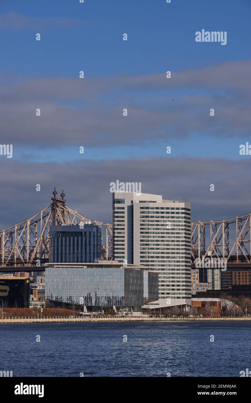 Roosevelt Island impressive building of The House at Cornell Tech and