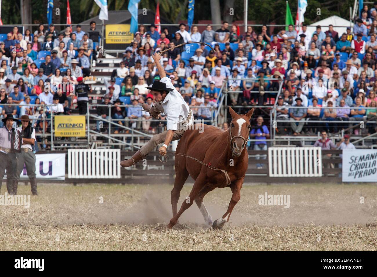 A Gaucho (Cowboy) seen riding a horse during the