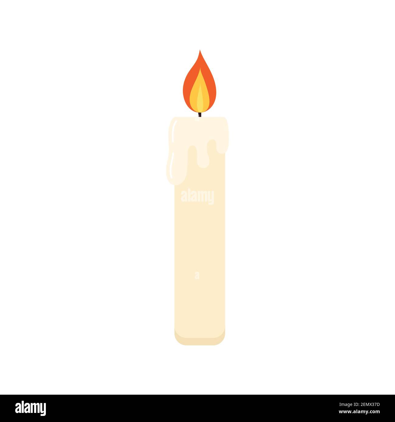 Candle with flame flat illustration isolated on white background. Stock Vector