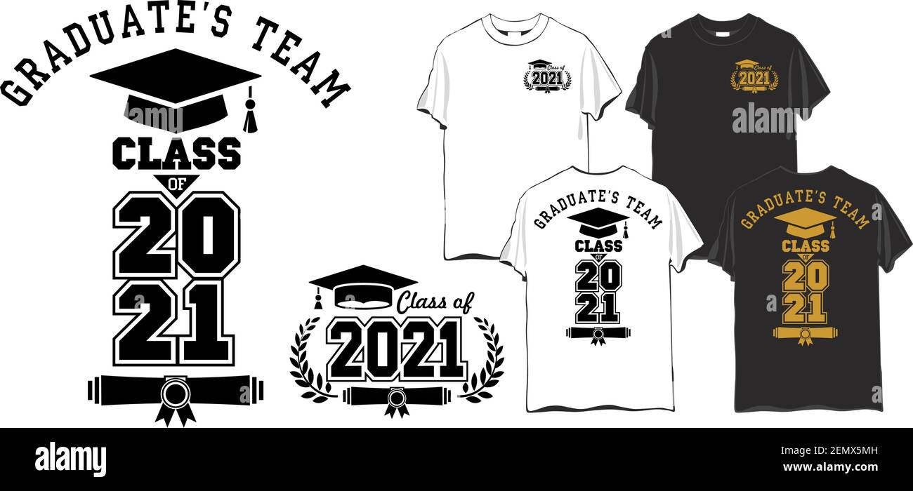 2021 Graduation class. Design concept for school graduates for design of t-shirts, greeting cards, parties. Graduate team. Illustration, Vector Stock Vector