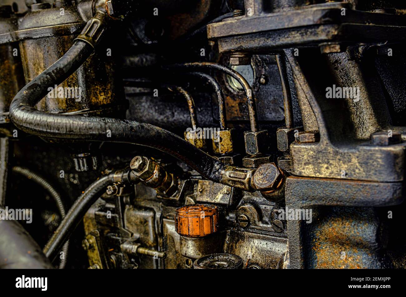 Detail of a dirty diesel engine, close view Stock Photo Alamy