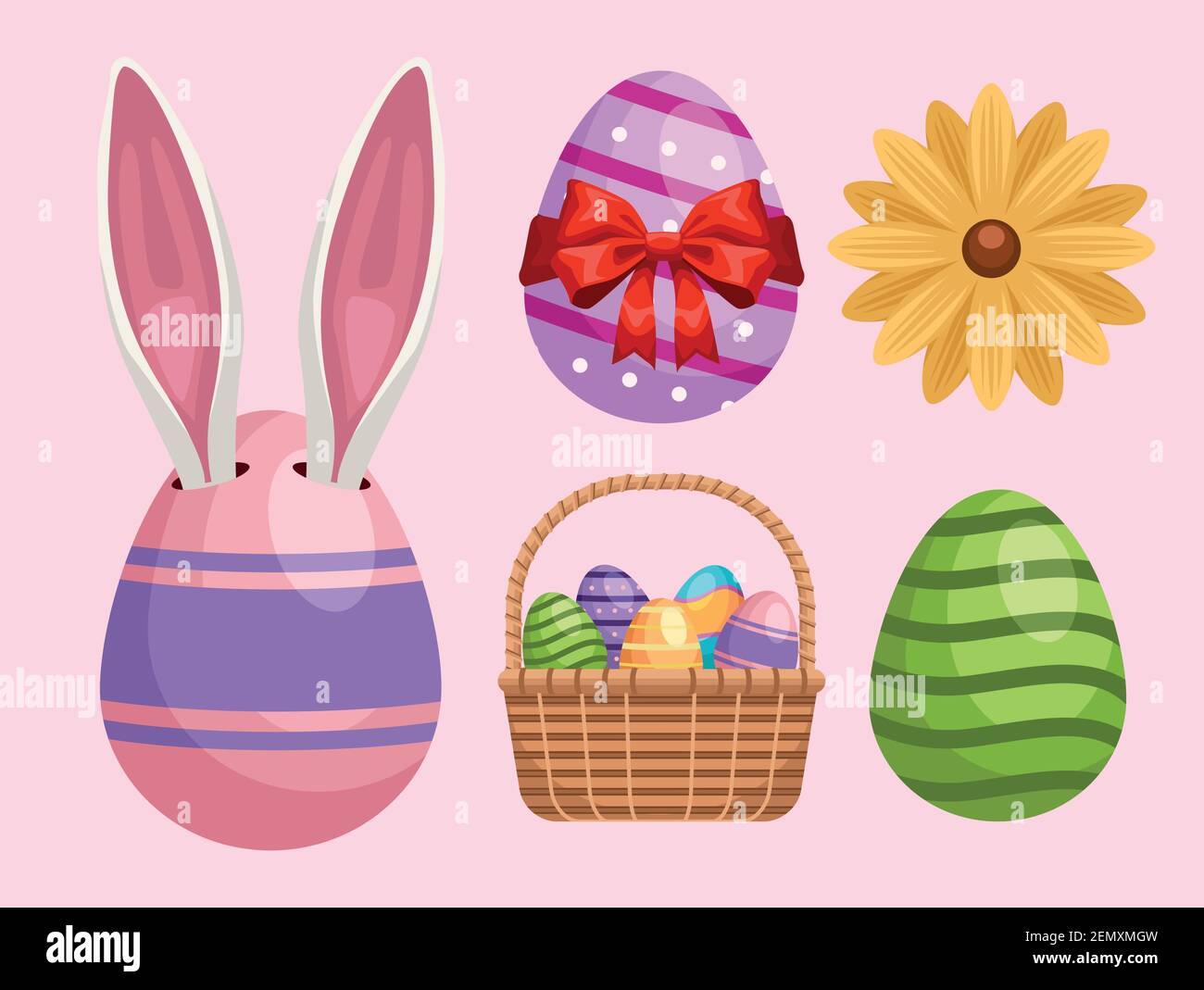 bundle of five happy easter set icons vector illustration design Stock Vector