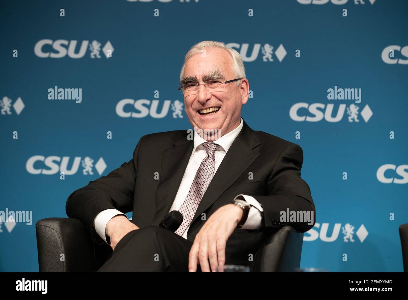 Theo Waigel smiling. The CSU held a Symposium on the next European ...