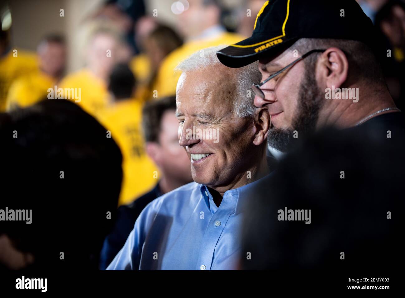 Joe Biden seen smiling during the rally. Joe Biden comes to Pittsburgh ...