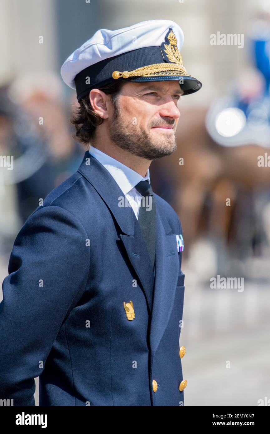 Prince Carl Philip during 73th birthday celebrations of the Swedish