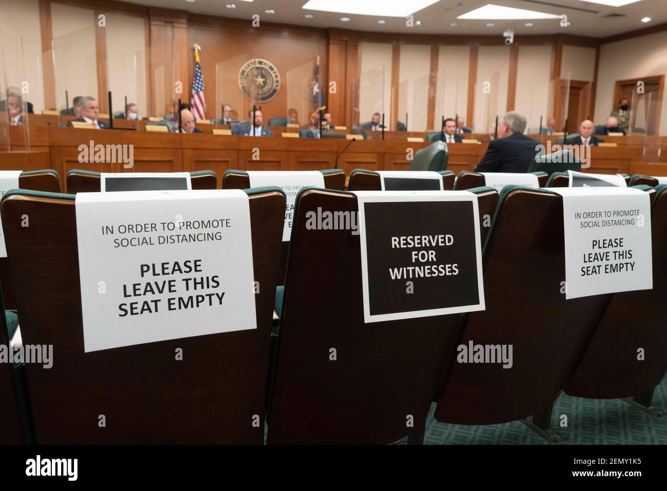 Austin, Texas USA February 25, 2021: Texas energy industry executives testify before the House State Affairs and Energy Resources Committee about their roles in last week's disaster that left much of Texas without power during a week-long winter storm event. At least three dozen Texans died in the historic snowfall and multi-day freeze without power. Credit: Bob Daemmrich/Alamy Live News Stock Photo