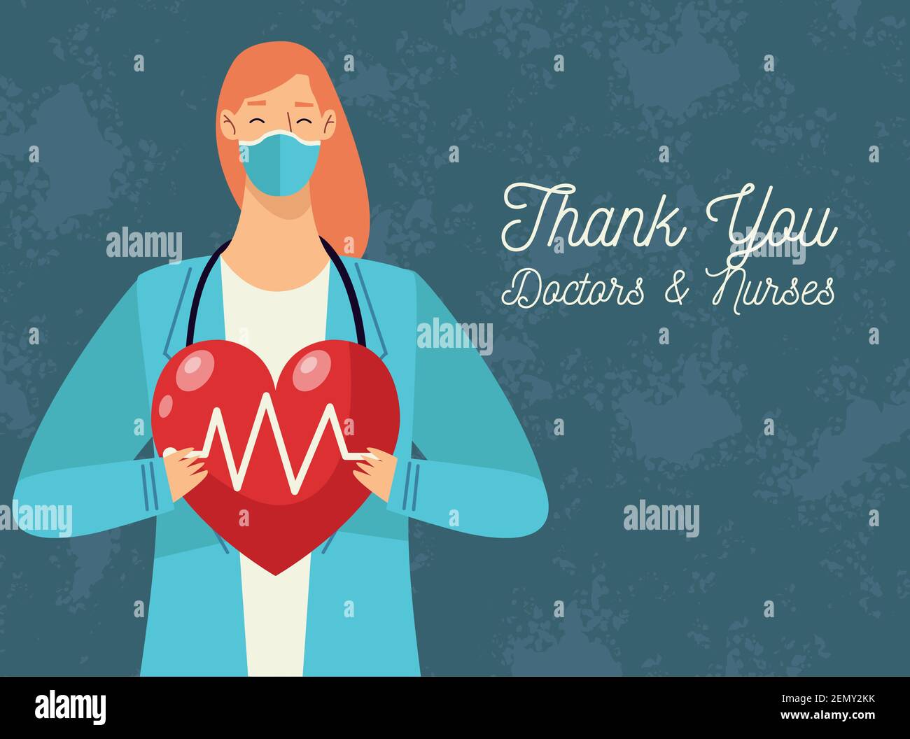 thank you doctors and nurses lettering with doctor female lifting heart ...