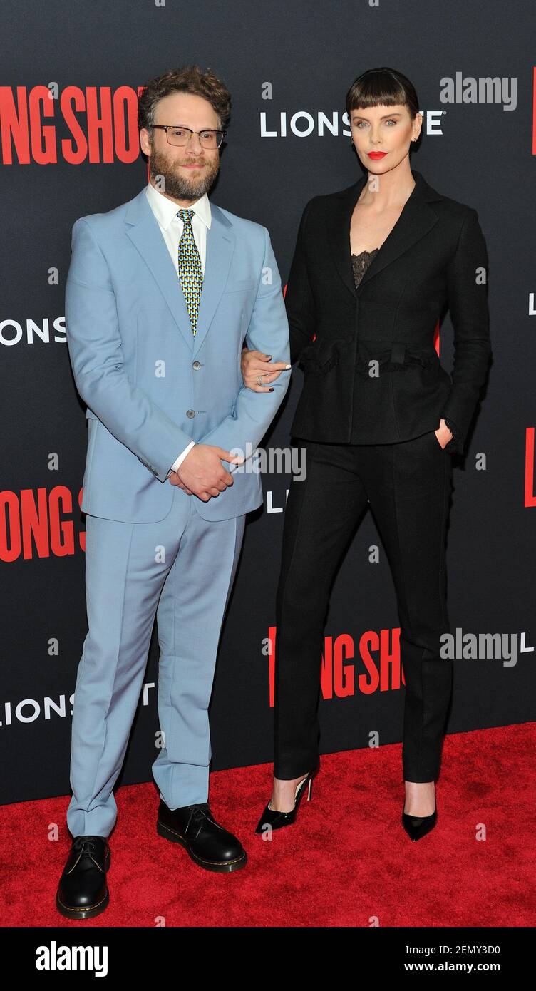L-R: Actors Seth Rogen and Charlize Theron attend the New York premiere of Long  Shot at the AMC Lincoln Square Cinemas in New York, NY on April 30, 3019.  (Photo by Stephen