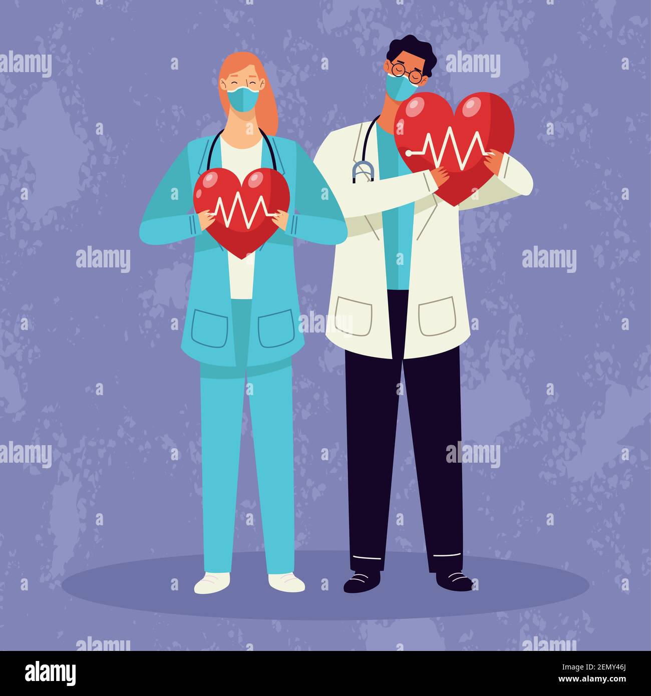 doctor couple wearing medical mask and hearts cardio vector illustration  design Stock Vector Image & Art - Alamy