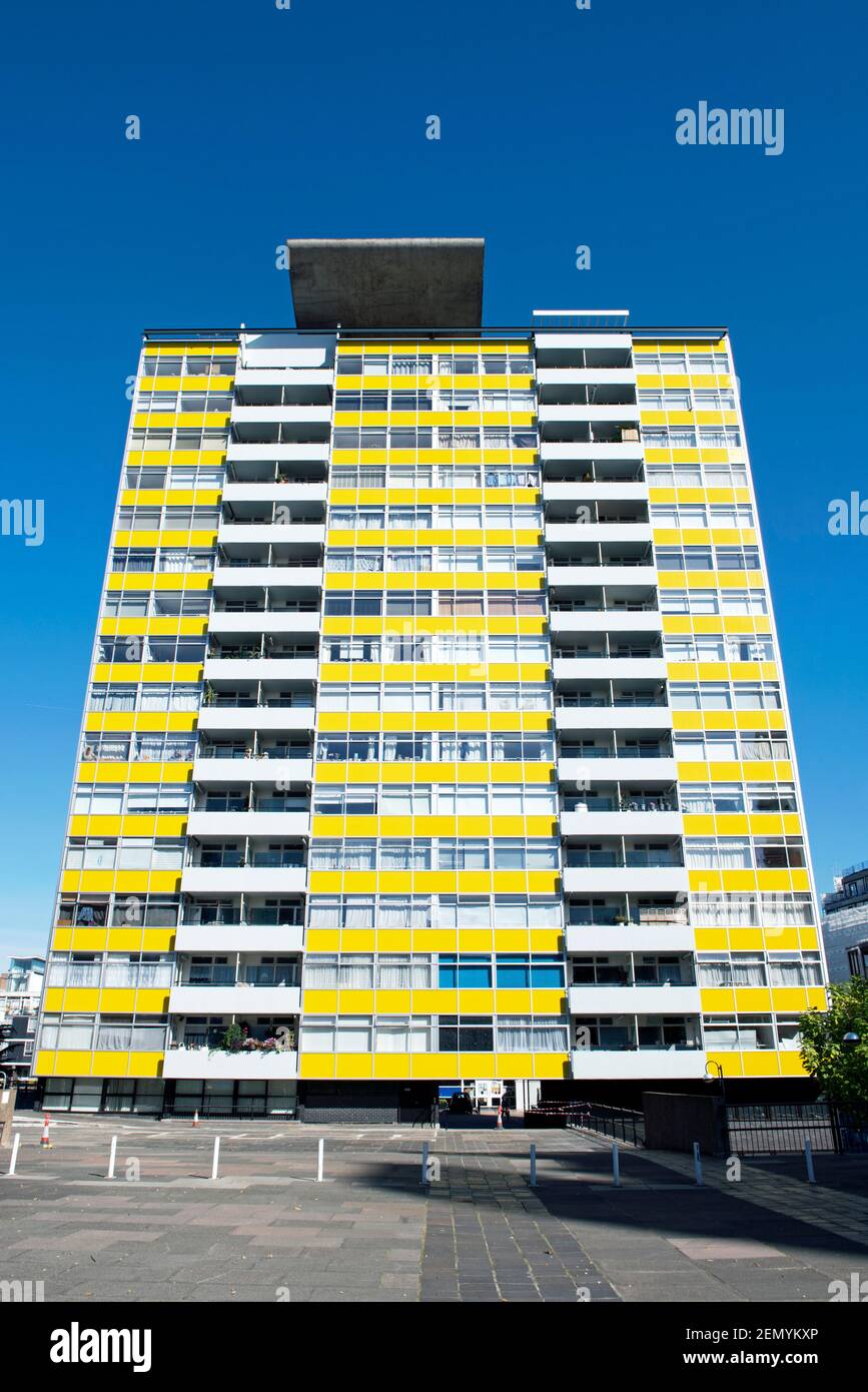 Great Arthur House, yellow and white painted tower block, Golden Lane Estate, City of London Stock Photo