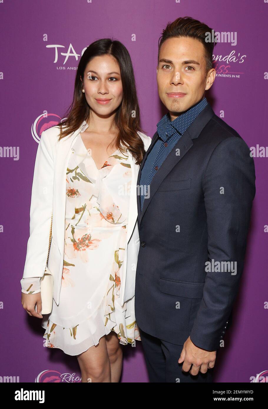 Apolo Ohno (R) and Bianca Stam attend RhondaÕs Kiss hosts Good Fortune