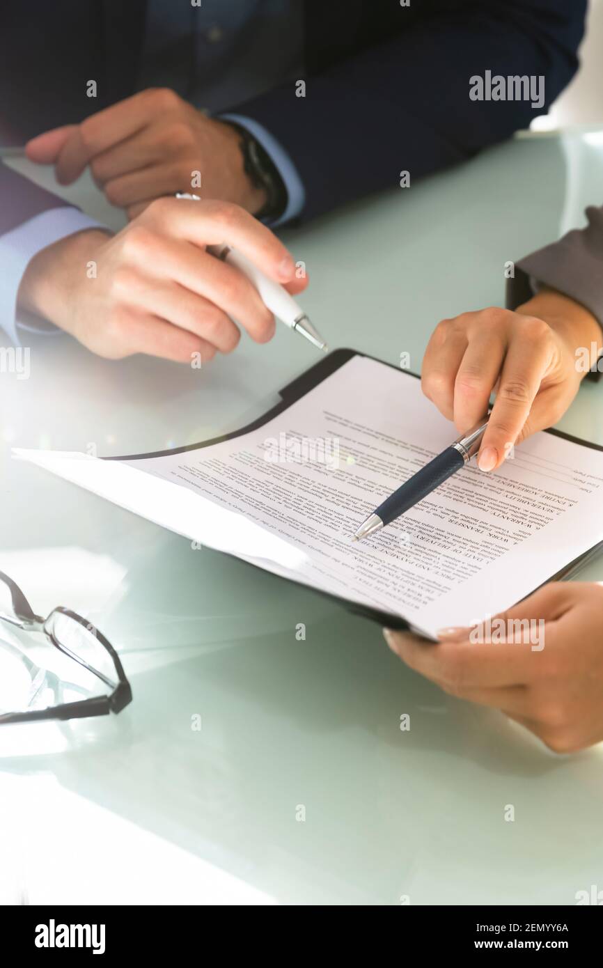 Lawyer Hand Document Review And Contract Mediation Stock Photo Alamy