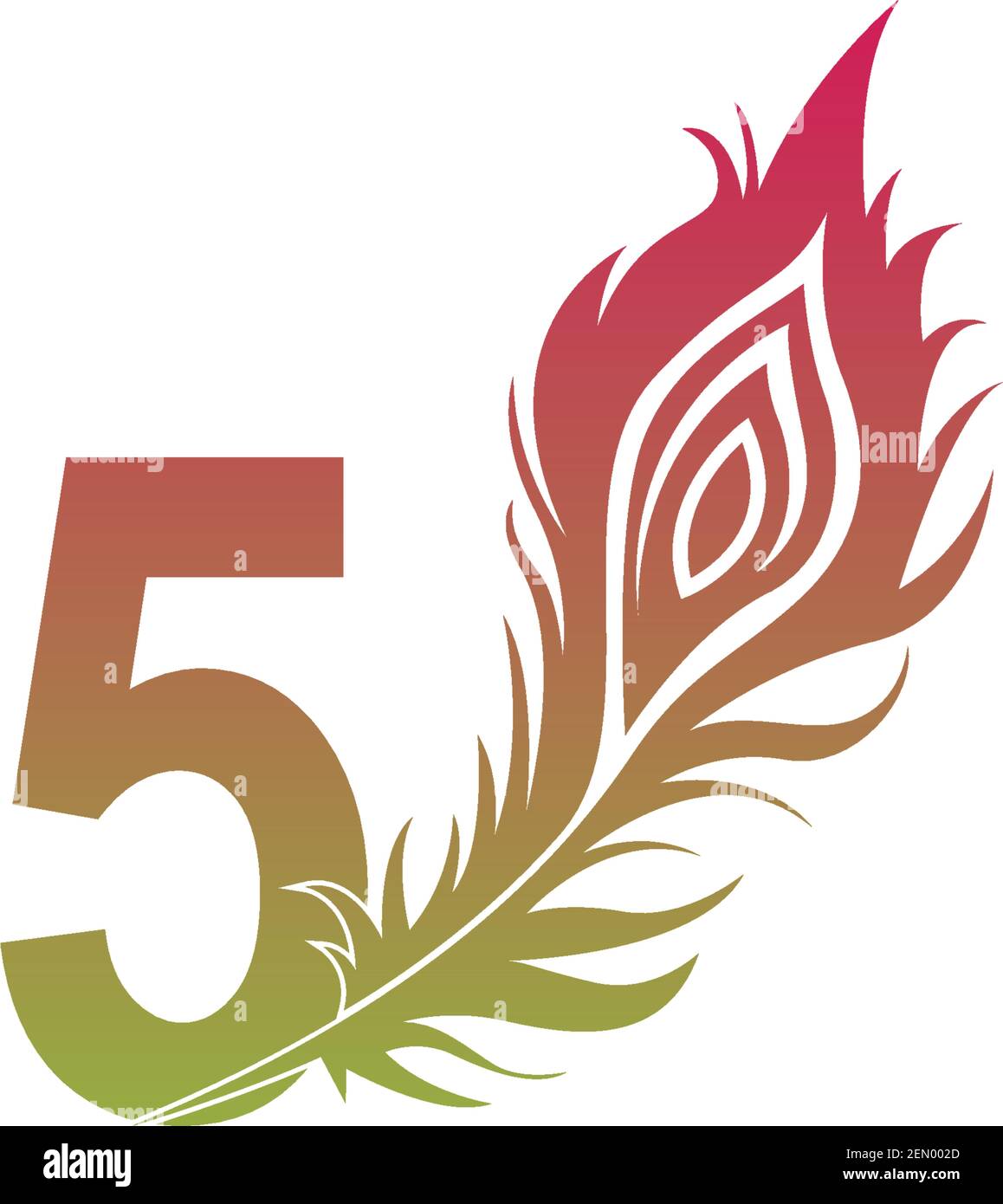 Number 5 with feather logo icon design vector illustration Stock Vector