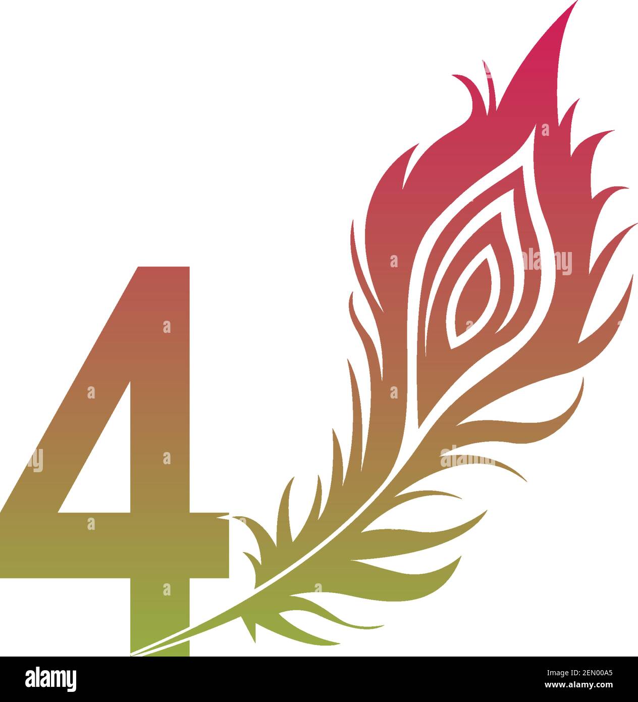 Number 4 with feather logo icon design vector illustration Stock Vector