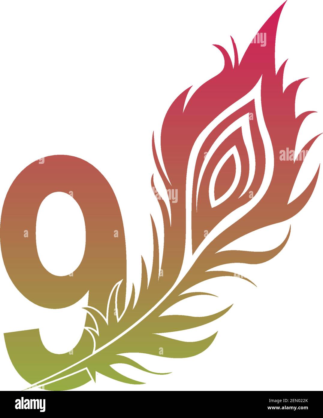 Number 9 with feather logo icon design vector illustration Stock Vector