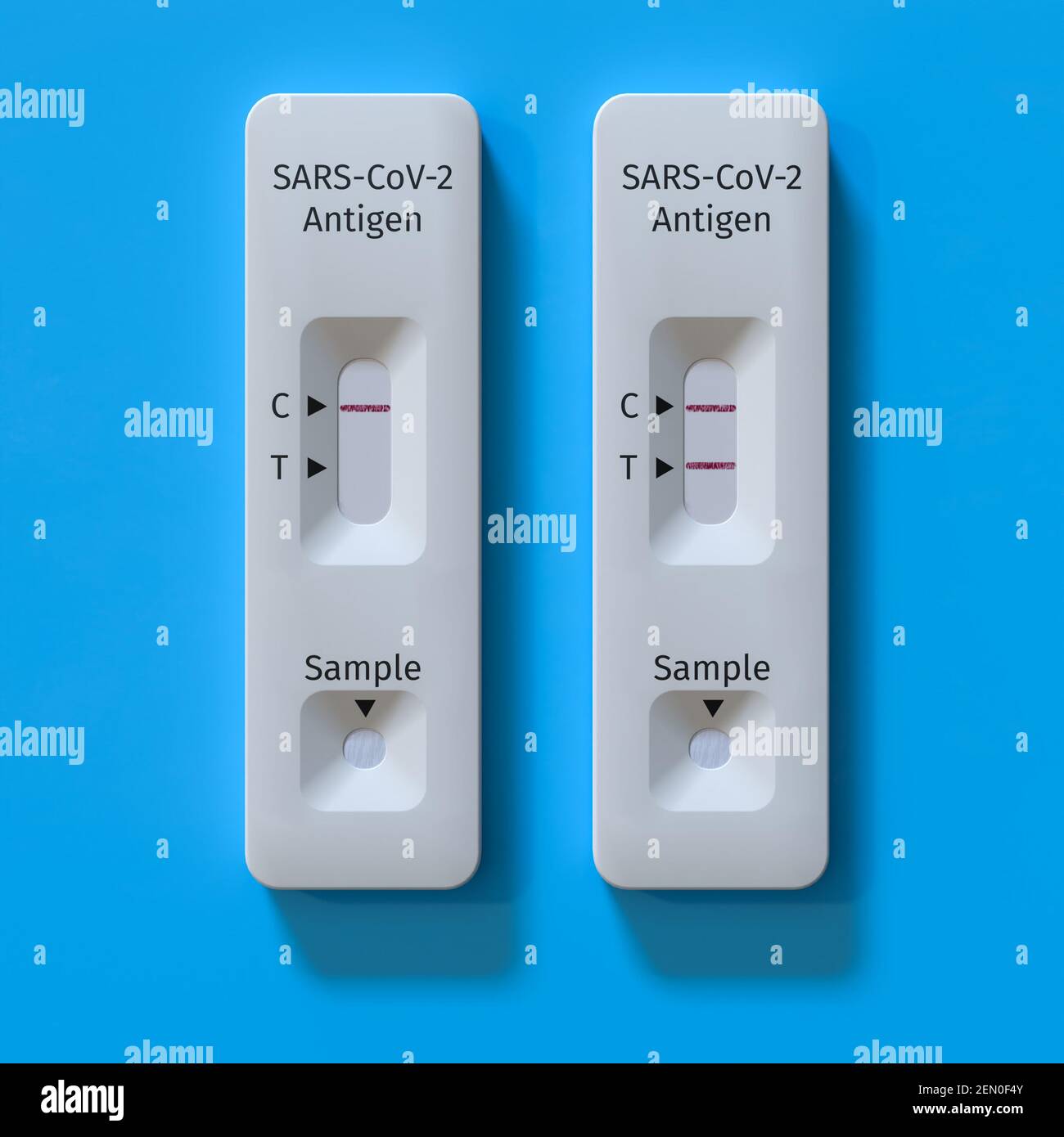 Quick testing for Covid19 / SARSCoV2 infection concept Two rapid antigen test kits. One kit