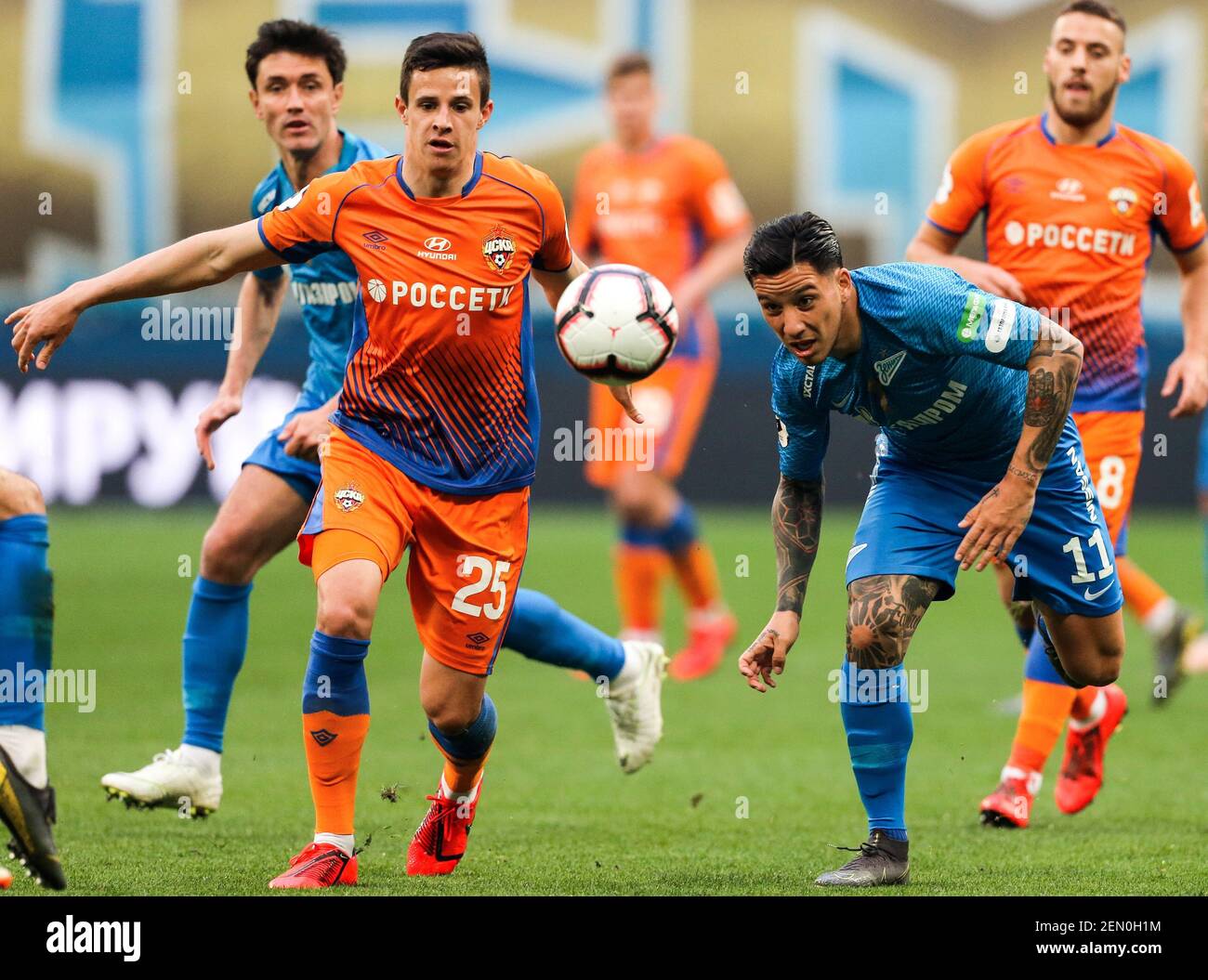 Russian Premier League (RPL). Russian Football Championship 2018/2019. 28  round. The match between Zenit (St. Petersburg) and CSKA (Moscow) at the  Gazprom-arena stadium. Kristijan Bistrovic of CSKA (second left) and  Sebastian Driussi