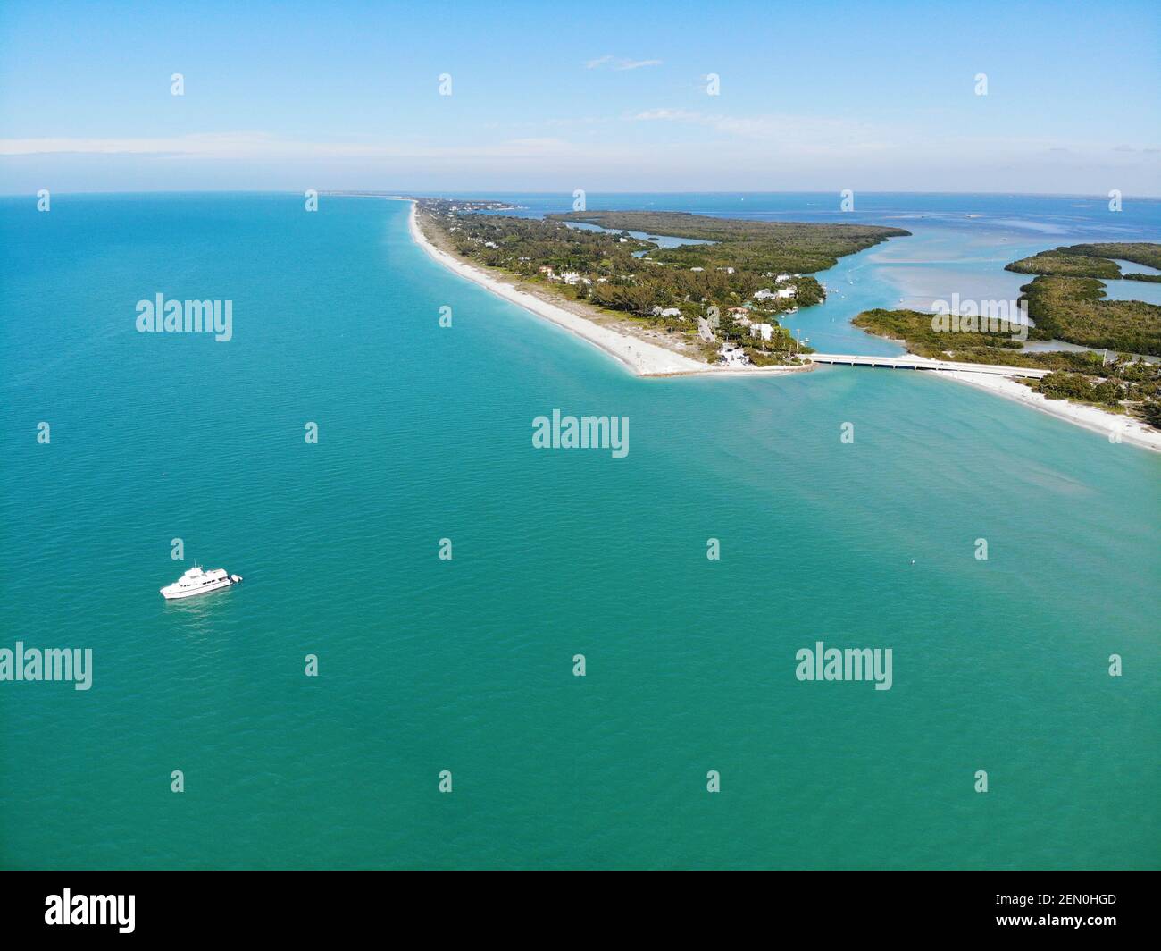 Aerial view of the road bridge between Captiva Island and Sanibel
