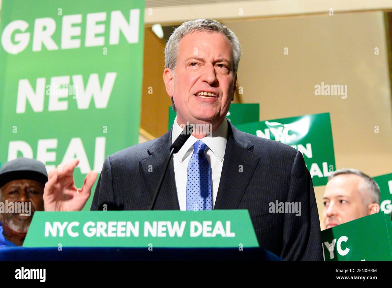 Green New Deal rally with New York City Mayor Bill de Blasio (D) held ...