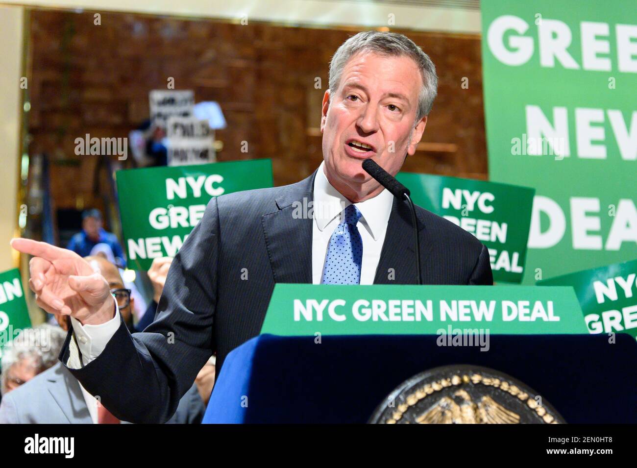 Green New Deal rally with New York City Mayor Bill de Blasio (D) held ...