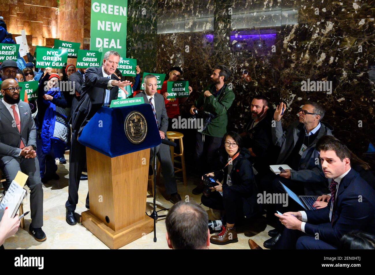 Green New Deal rally with New York City Mayor Bill de Blasio (D) held ...