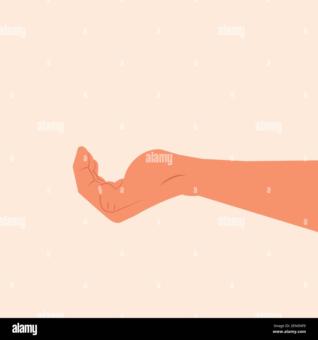 Hand open palm for showing something or holding product. Side view of ...