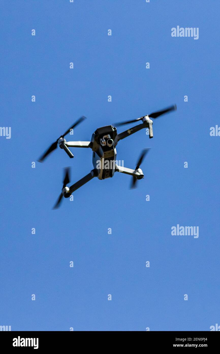 U.S. Customs and Border Patrol drone searching for immigrants and drug runners at Reef Townsite Campgrounds in Huachuca Mountains, Coronado National F Stock Photo
