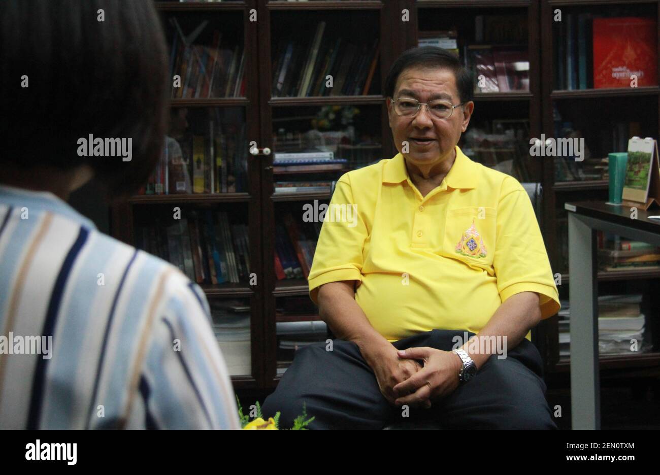 (190515) -- BANGKOK, May 15, 2019 (Xinhua) -- Sunait Chutintaranond, a history professor from Chulalongkorn University, speaks during an interview with Xinhua in Bangkok, Thailand, May 3, 2019. The Conference on Dialogue of Asian Civilizations (CDAC) is important as it helps promote understanding and friendship among people from different countries, Sunait Chutintaranond said. TO GO WITH 'CDAC helps promote understanding, friendship among people from different countries: Thai scholar' (Xinhua/Yang Zhou) (Photo by Xinhua/Sipa USA) Stock Photo