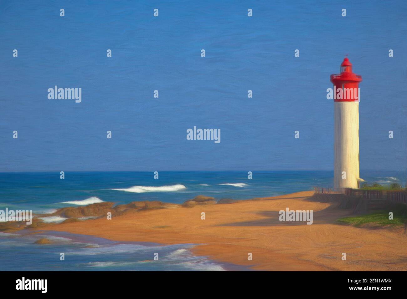 Digital painting of the Umhlanga Lighthouse, Kwazulu Natal, South Africa Stock Photo