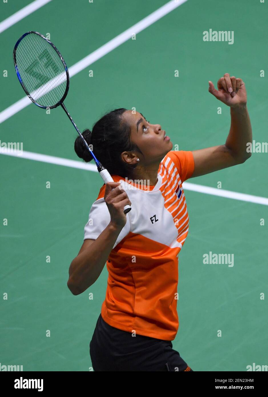 Nanning, CHINA-The French badminton player competes with her Dutch  counterpart at the Badminton Sudirman Cup 2019 in Nanning, southwest  Chinaâ€™s Guangxi. (EDITORIAL USE ONLY. CHINA OUT) (Photo by /Sipa USA  Stock Photo -