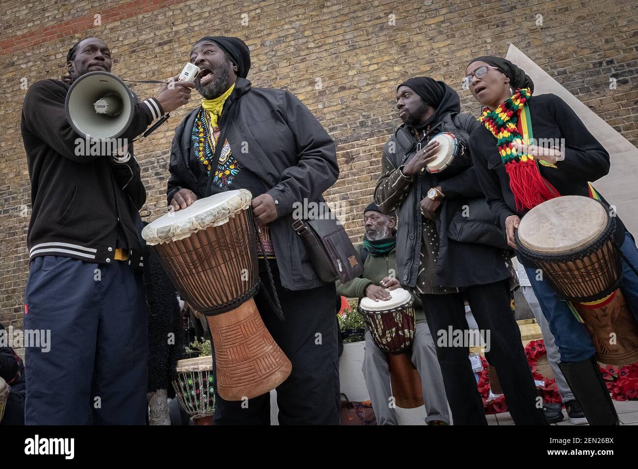 Coronavirus: Police break up and make arrests during an attempted anti-lockdown music event in Brixton’s Windrush Square, London, UK. Stock Photo