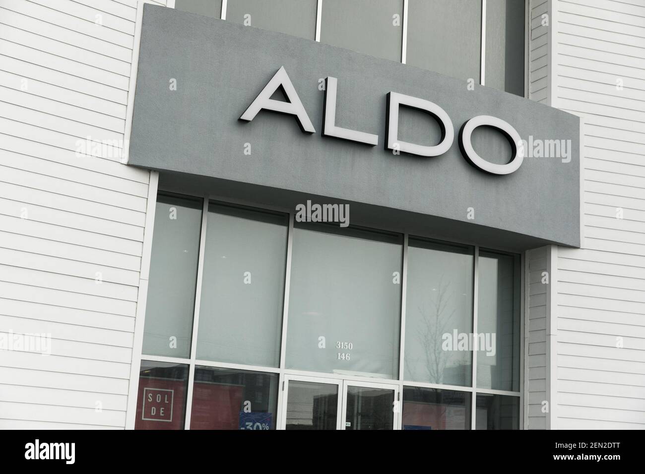 A logo sign outside of a Aldo retail store location in VaudreuilDorion